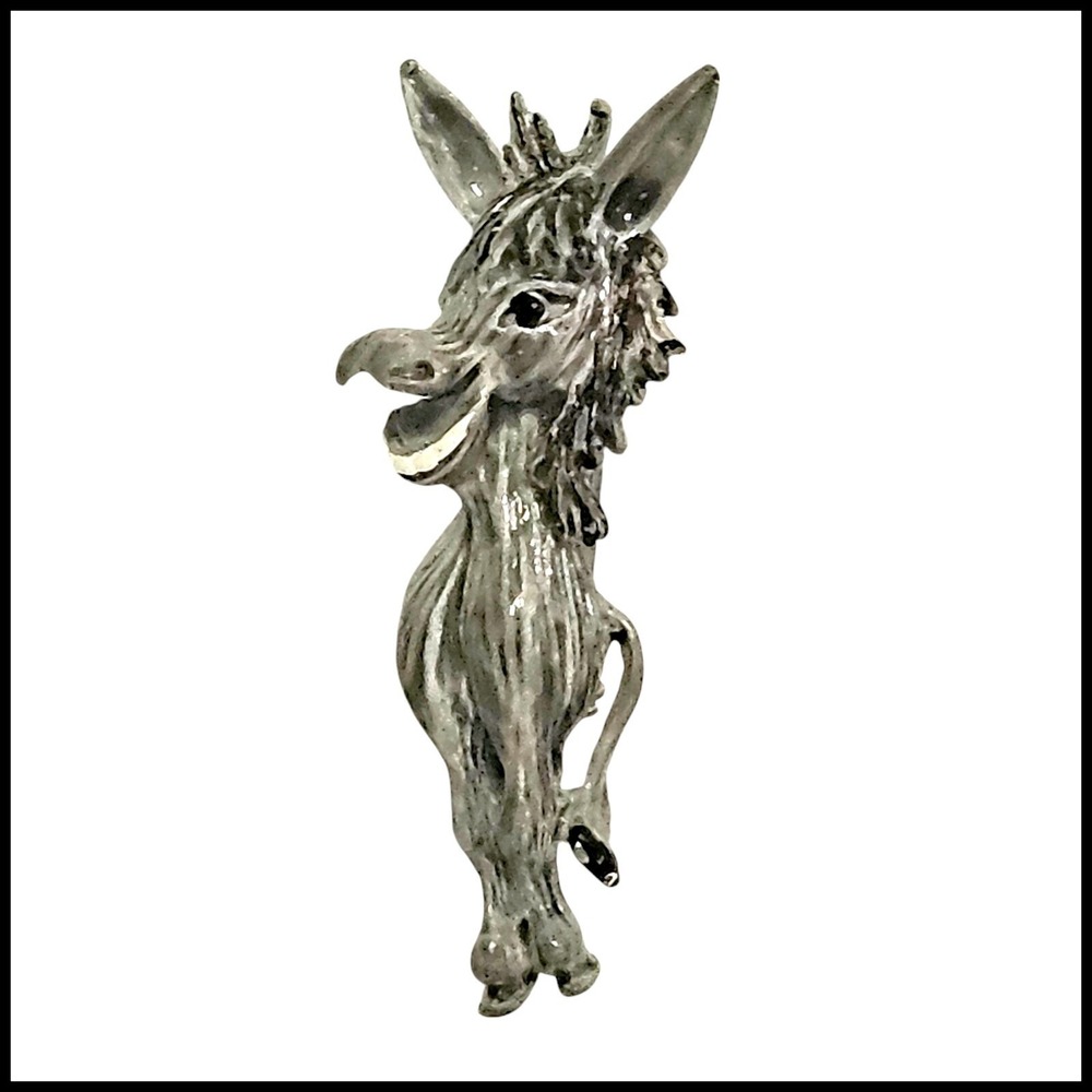 Donkey Pin Brooch Silver Tone Smiling Animal Figural Lapel Pin Fun Jewelry